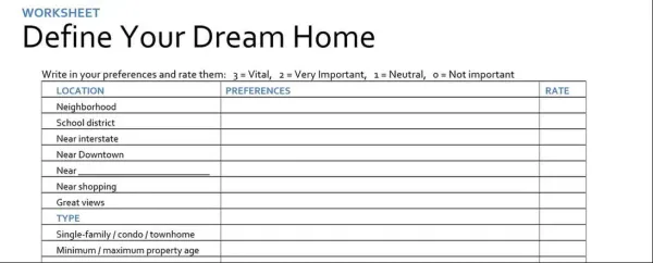 Finding Your Dream Home: Worksheet